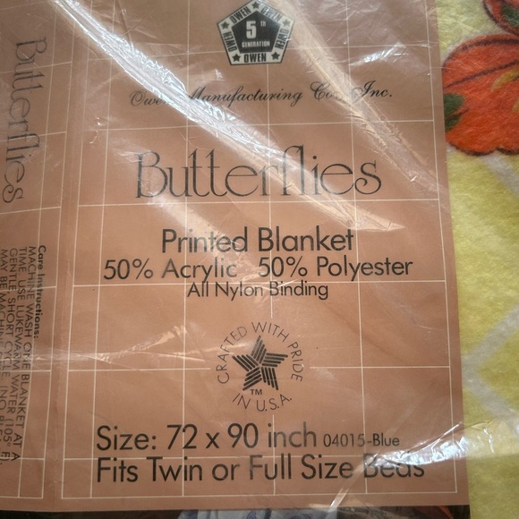 Vintage Owen Manufacturing Co. Butterflies Printed Blanket 72”X90” NWT - Picture 3 of 12